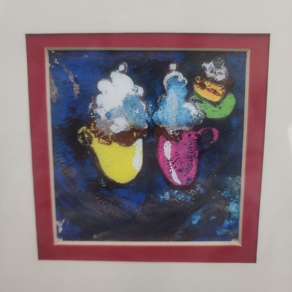 Whimsical Framed Coffee & Dessert Original Artwork  Impasto Style 3 x 3 in.